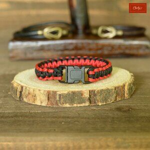 Paracord Survival Bracelet Side Release Buckle Black/Red L 7.25"(ID204)